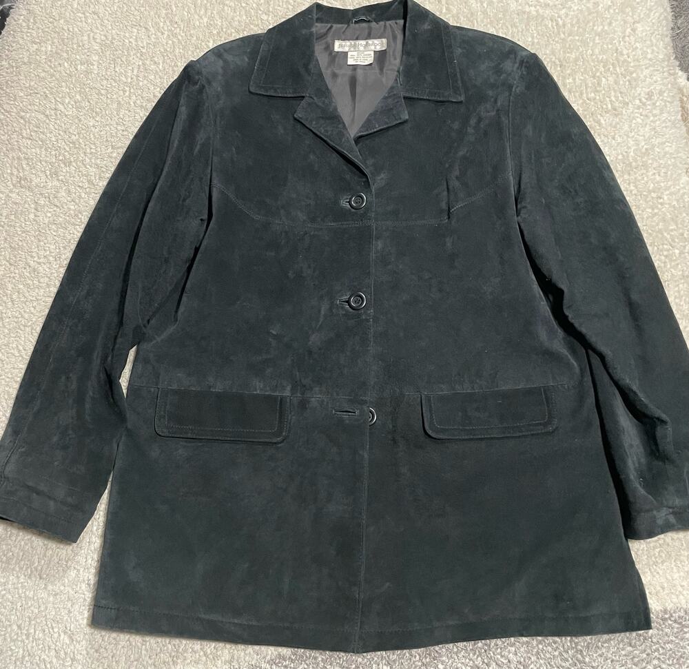 Jessica Holbrook Y2K Womens Medium Suede Leather Lined Button Front Coat black